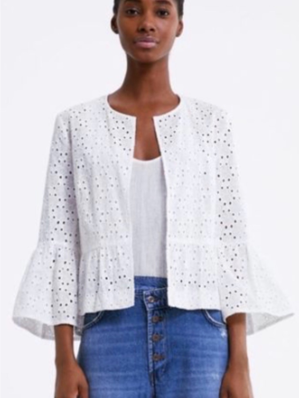 Zara White Eyelet Peplum Tunic Jacket